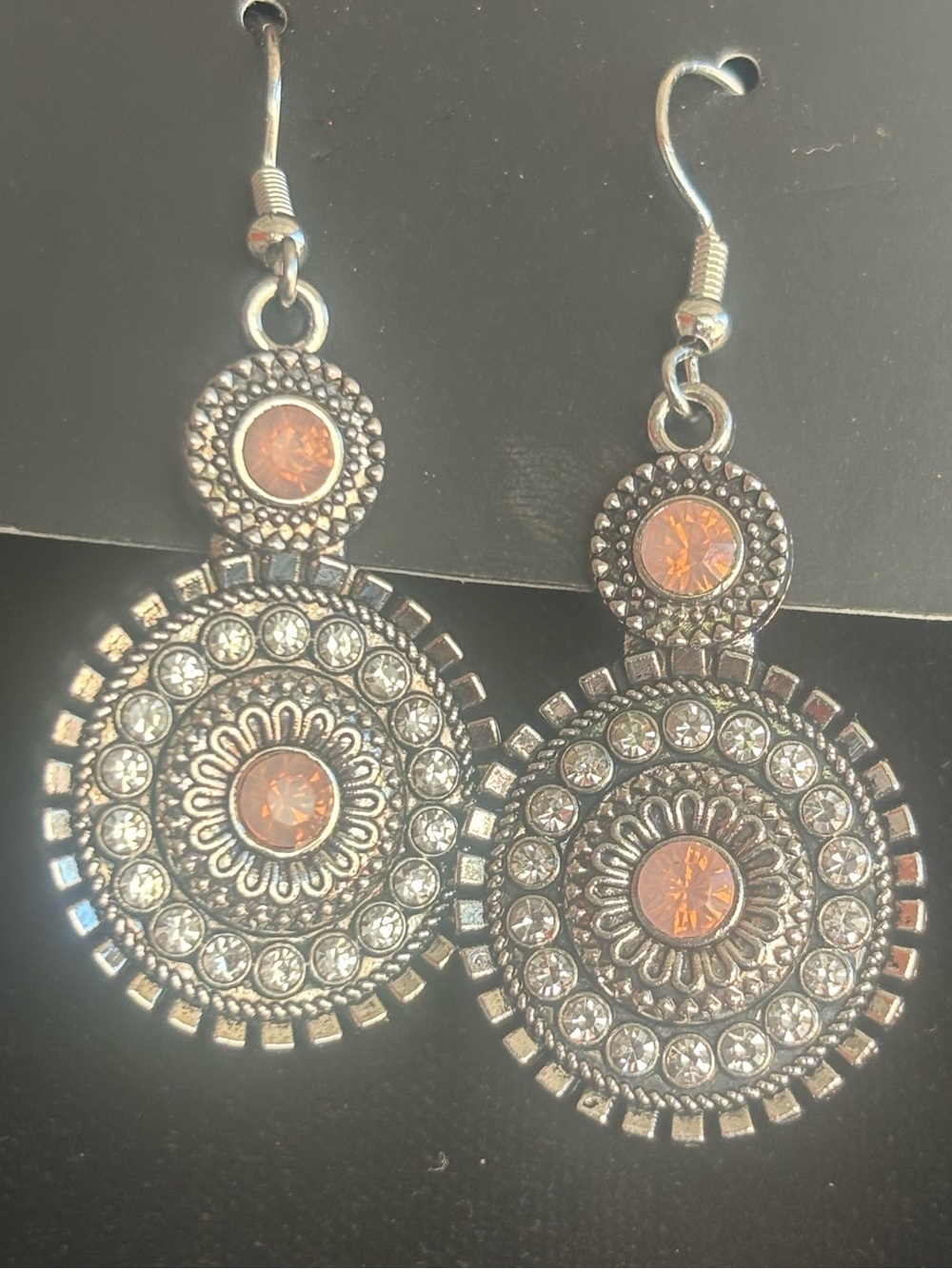 Silver-Tone Bohemian Drop Earrings with Peachy. Crystal Accents